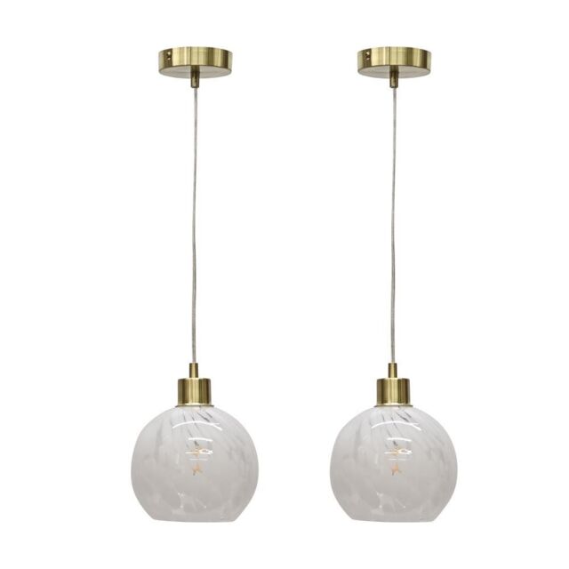First Choice Lighting Set of 2 Confetti - Glass Globe with Satin Brass Pendant Fittings in White - image 1