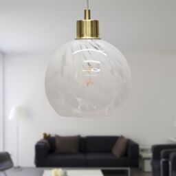 First Choice Lighting Set of 2 Confetti - Glass Globe with Satin Brass Pendant Fittings in White - thumbnail 4