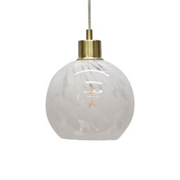 First Choice Lighting Set of 2 Confetti - Glass Globe with Satin Brass Pendant Fittings in White - thumbnail 2