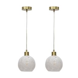 First Choice Lighting Set of 2 Confetti - Glass Globe with Satin Brass Pendant Fittings in White