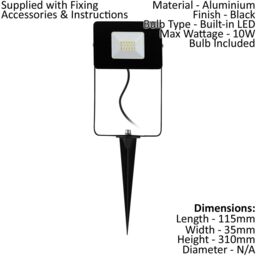 Loops IP65 Outdoor Ground Spike Light Black Aluminium 10W Built in LED Spotlight - thumbnail 2