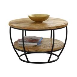 Indian Hub Surrey Coffee Table with Shelf - Solid Mango Wood/Metal L60xW60xH35cm in Brown - thumbnail 1