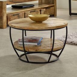 Indian Hub Surrey Coffee Table with Shelf - Solid Mango Wood/Metal L60xW60xH35cm in Brown - thumbnail 3
