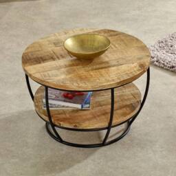 Indian Hub Surrey Coffee Table with Shelf - Solid Mango Wood/Metal L60xW60xH35cm in Brown - thumbnail 4