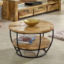 Indian Hub Surrey Coffee Table with Shelf - Solid Mango Wood/Metal L60xW60xH35cm in Brown - thumbnail 5