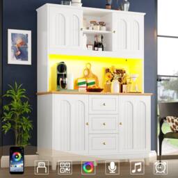 Rolipo 180cm Tall Kitchen Pantry Cabinet with LED Lights in White