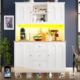Rolipo 180cm Tall Kitchen Pantry Cabinet with LED Lights in White - thumbnail 3