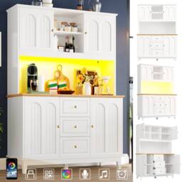 Rolipo 180cm Tall Kitchen Pantry Cabinet with LED Lights in White - thumbnail 5