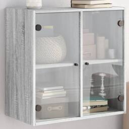 Berkfield Home Wall Cabinet with Glass Doors Grey Sonoma 68x37x68.5 cm - thumbnail 2
