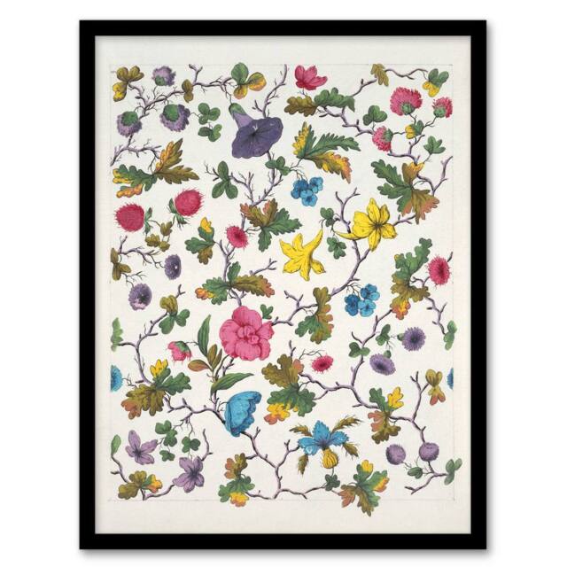 Artery8 Louis Albert DuBois Floral Design For Textile Framed Wall Art Print in White - Size: A4 - image 1