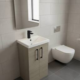 Balterley Modern Bathroom 2 Soft Close Door Vanity Unit Basin, Solace Oak, 500mm in Brown - thumbnail 4