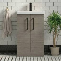 Balterley Modern Bathroom 2 Soft Close Door Vanity Unit Basin, Solace Oak, 500mm in Brown - thumbnail 6