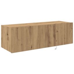 Berkfield Home TV Wall Cabinet with LED Lights Artisan Oak 100x35x31 cm in Brown - Size: 100 x 35 x 31 cm - thumbnail 5