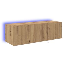 Berkfield Home TV Wall Cabinet with LED Lights Artisan Oak 100x35x31 cm in Brown - Size: 100 x 35 x 31 cm - thumbnail 2