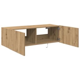 Berkfield Home TV Wall Cabinet with LED Lights Artisan Oak 100x35x31 cm in Brown - Size: 100 x 35 x 31 cm - thumbnail 6