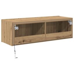 Berkfield Home TV Wall Cabinet with LED Lights Artisan Oak 100x35x31 cm in Brown - Size: 100 x 35 x 31 cm - thumbnail 9