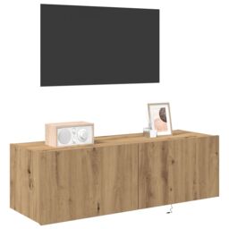 Berkfield Home TV Wall Cabinet with LED Lights Artisan Oak 100x35x31 cm in Brown - Size: 100 x 35 x 31 cm - thumbnail 3
