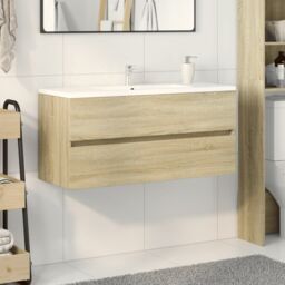 Berkfield Home Bathroom Sink Cabinet Sonoma Oak 100x38.5x45 cm Engineered Wood in Brown - thumbnail 3