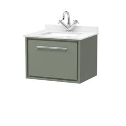 Balterley 600mm Wall Hung Single Drawer with Marble Worktop Basin - Fern Green - thumbnail 1