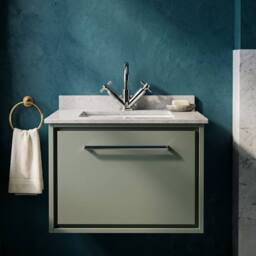 Balterley 600mm Wall Hung Single Drawer with Marble Worktop Basin - Fern Green - thumbnail 3