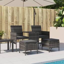 Berkfield Home Garden Sofa 2-Seater with Table & Stools Grey Poly Rattan - thumbnail 3
