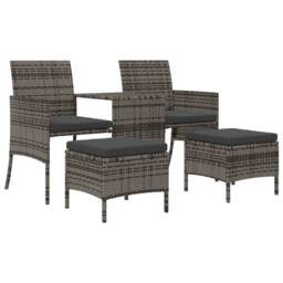 Berkfield Home Garden Sofa 2-Seater with Table & Stools Grey Poly Rattan - thumbnail 1