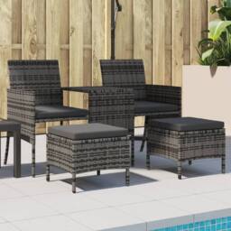 Berkfield Home Garden Sofa 2-Seater with Table & Stools Grey Poly Rattan - thumbnail 2