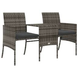 Berkfield Home Garden Sofa 2-Seater with Table & Stools Grey Poly Rattan - thumbnail 5