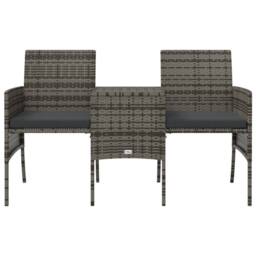 Berkfield Home Garden Sofa 2-Seater with Table & Stools Grey Poly Rattan - thumbnail 4