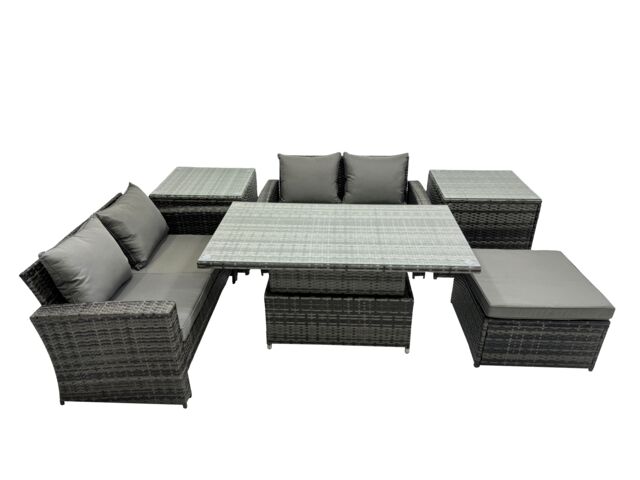 Fimous Outdoor Love Sofa Set 5 Seat Rattan Garden Furniture Set & in Dark Grey