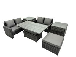 Fimous Outdoor Love Sofa Set 5 Seat Rattan Garden Furniture Set & in Dark Grey - thumbnail 2