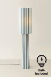 ValueLights Thorley Green & Cream Stripe Shade Fabric Midi Floor Lamp & Bulb in Pale Green