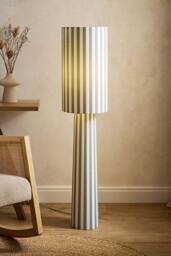ValueLights Thorley Green & Cream Stripe Shade Fabric Midi Floor Lamp & Bulb in Pale Green - thumbnail 2
