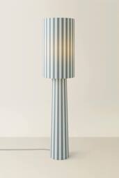 ValueLights Thorley Green & Cream Stripe Shade Fabric Midi Floor Lamp & Bulb in Pale Green - thumbnail 3