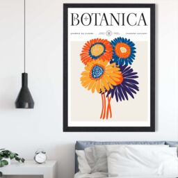 ARTZE Orange & Blue Gerbera Daisies Flower Market Exhibition Framed Print SIZE: A4 with Black Frame - thumbnail 2