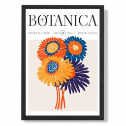 ARTZE Orange & Blue Gerbera Daisies Flower Market Exhibition Framed Print SIZE: A4 with Black Frame