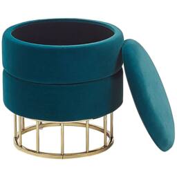 Wyld and Coco Teal Velvet Storage Pouffe with Gold Base in Blue - thumbnail 3