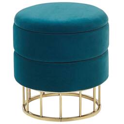 Wyld and Coco Teal Velvet Storage Pouffe with Gold Base in Blue - thumbnail 2