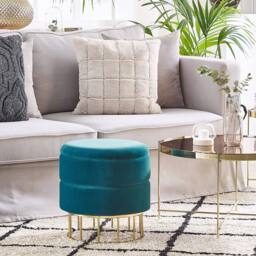 Wyld and Coco Teal Velvet Storage Pouffe with Gold Base in Blue - thumbnail 1