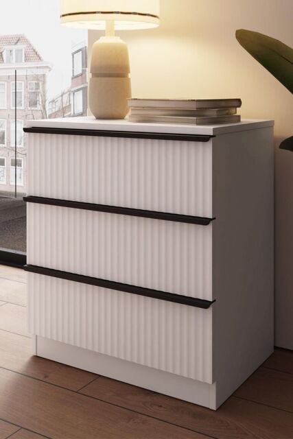 FWStyle Lania Ripple Effect White 3 Drawer Chest Of Drawers (H) 68.5 (W) 60 (D) 40cm - image 1
