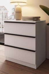 FWStyle Lania Ripple Effect White 3 Drawer Chest Of Drawers (H) 68.5 (W) 60 (D) 40cm - thumbnail 1