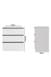 FWStyle Lania Ripple Effect White 3 Drawer Chest Of Drawers (H) 68.5 (W) 60 (D) 40cm - thumbnail 5