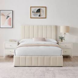 Modish Furnishing Leo Plush Cream Velvet Double 4ft 6 Ottoman Storage Bed - thumbnail 3