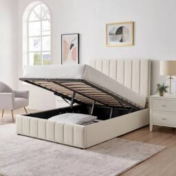Modish Furnishing Leo Plush Cream Velvet Double 4ft 6 Ottoman Storage Bed - thumbnail 2