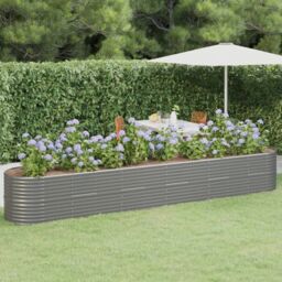 Berkfield Home Garden Raised Bed Powder-coated Steel 440x80x68 cm Grey - Size: 440 x 80 x 68 cm - thumbnail 1