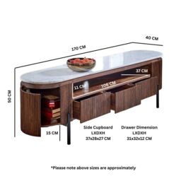 IH Design Tilden Mango Wood Large Tv Stand With Marble Top & Metal Legs in White - thumbnail 6