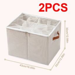 EONLION 2pc Foldable Shoe Storage Box for Closet Organiser in Beige - Size: 500mm - thumbnail 2