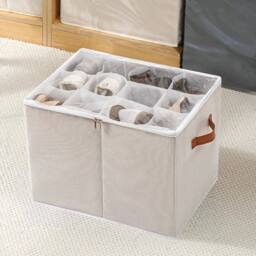 EONLION 2pc Foldable Shoe Storage Box for Closet Organiser in Beige - Size: 500mm - thumbnail 3