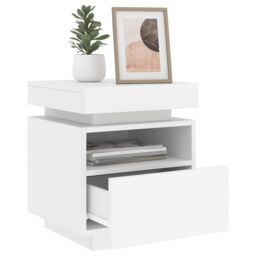 Berkfield Home Bedside Cabinet with LED Lights White 40x39x48.5 cm - thumbnail 4