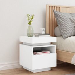 Berkfield Home Bedside Cabinet with LED Lights White 40x39x48.5 cm - thumbnail 3